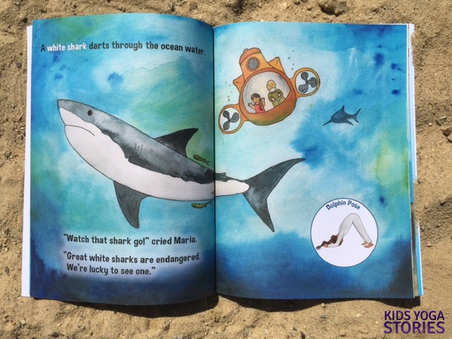 Maria Explores the Ocean: a kids yoga book - shark page | Kids Yoga Stories