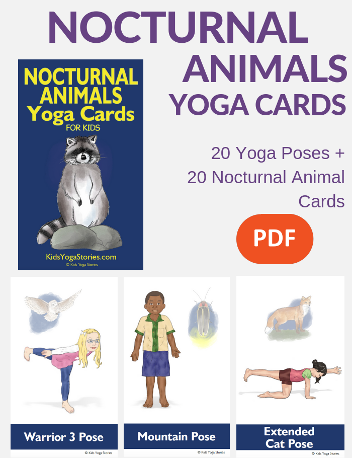 nighttime animals card, yoga cards for kids | Kids Yoga Stories