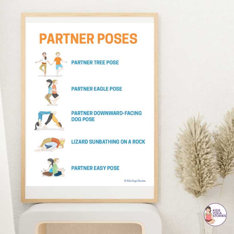 Free printable partner yoga poses poster | Kids Yoga Stories