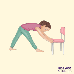 Triangle Forward Bend Pose with a chair | Kids Yoga Stories