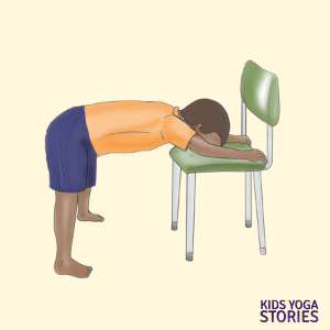 Wide-legged forward pose with a chair | Kids Yoga Stories