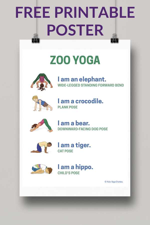 Zoo animals yoga poster for kids | Kids Yoga Stories