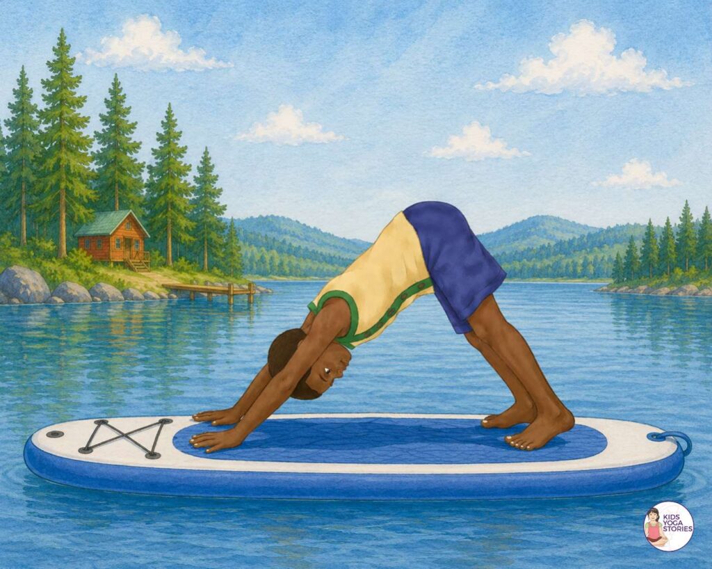 Downward-Facing Dog on paddleboard | Kids Yoga Stories